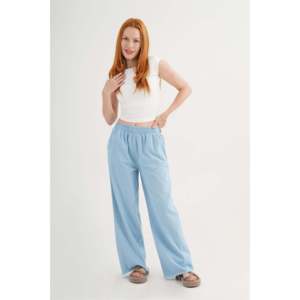 Pantalones Casuales de Pierna Ancha con Cintura Elástica y Bolsillos para Mujer, 100% Algodón, Color Azul Marino - Venta al Por Mayor - Product Image 2