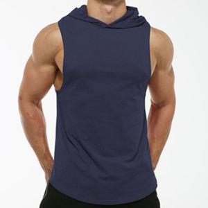Custom Plus Size Muscle Men's Fitness Hoody Workout <b>Sleeveless</b> <b>Tshirt</b> Gym Tank Top Hoodie 100% Cotton Quick Dry & Breathable - Product Image 1