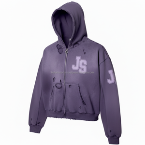 Sudadera con capucha de lana de algodón GSM 380 de gran tamaño para mujer, cremallera completa, tela de tacto suave, logotipo impreso personalizado, sudaderas básicas moradas Vintage - Product Image 4