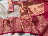 Sari en soie brodée |   Soie Katan pure de Banarasi avec travail de broderie Zari dorée |   Tenue ethnique indienne traditionnelle pour mariage d'été, séchage rapide