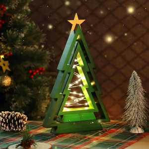 Décorations d'arbre de Noël en bois arbre de Noël de table avec lumières petits arbres de Noël éclairés décor pour maison de vacances - Product Image 2