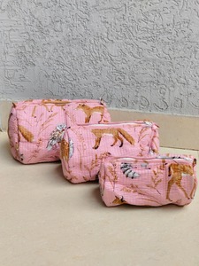 Handmade Quilted Animal Printed Vintage Eco-Friendly Cotton Durable Water Resistant <b>Large</b> Cosmetic Case | Travel Holiday - Product Image 3