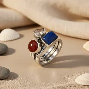 Anillo Geométrico de Plata 925 con Piedras Preciosas para Mujer, Joyería de Platino con Baño de Rodio, Anillo Sencillo con Granate para Hombre - Product Image 1