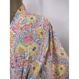 Boho-Hausrobe Indischer Handbedruckter Baumwollkimono Mit Lebendigen Blten Perfekt Fr Den Sommer Luxurise Strandferien Plus - Product Image 2