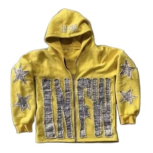 Premium Quality Hoodie Latest Style <b>Material</b> Zipper Distressed Hoodie Custom Logo High Quality Chenille Embroidery Hoodie - Product Image 5
