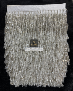 Premium Transparent Clear Glass Bead Fringe Lace with Hanging Crystal Moti <b>for</b> Saree Blouse Dupatta Lehenga Garment Decoration - Product Image 6