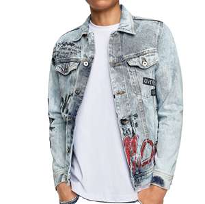 แจ็คเก็ตยีนส์ผู้ชายสำหรับฤดูหนาว แข็งแรง ทนทาน ดีไซน์โลโก้ด้านหน้าปรับแต่งได้ บริการ OEM สไตล์โมเดิร์นสตรีท ระบายอากาศได้ดี สวมใส่สบาย - Product Image 1