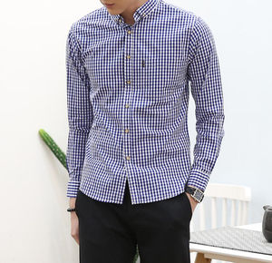 High Quality Button Down Collar Pure Cotton Poplin Breathable Long Sleeve Slim Fit Plaid <b>Dress</b> <b>Shirts</b> for Men - Product Image 3