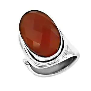 Anillo Delicado de Plata 925 con Baño de Rodio y Piedra de Cornalina para Mujer, Joyería de Promesa - Product Image 3