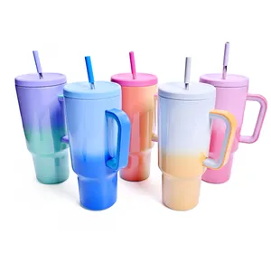 Wholesale Custom Gradient Rainbow Coffee 40oz Tumbler Car Ice Mug Thermos Cup With Handle Travel Mug Cup