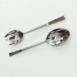 Ensemble de service à salade en acier inoxydable à poignées élégantes fabriquées à la main avec poignée simple polie argentée - Product Image 1