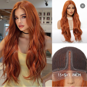 DWY 26-Inch Long Wavy Orange Synthetic <b>Wig</b> for Women Lace Front with Transparent Lace Glueless Design - Product Image 1