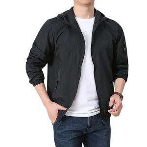 Chaqueta deportiva informal ajustada Vintage para hombre, capucha impermeable de poliéster con cremallera en la parte delantera, cuello levantado, patrón de letras de verano para - Product Image 2