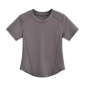 Color sólido 100% algodón transpirable cuello redondo manga corta venta al por mayor jersey de alta calidad Curvy Hem logotipo personalizado camiseta de mujer - Product Image 2
