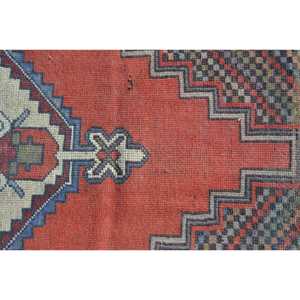 Turkish Small Eco-Friendly Latex Backing Rug 4x3 ft Vintage <b>Red</b> Patchwork <b>Wool</b> Rug - Product Image 5