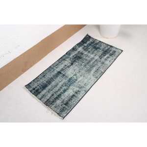 Alfombra Vintage, Pequeña Alfombra Turca de 1.6x3.2 pies, Alfombra de Lana con Puntos Azules y Grises - Product Image 4