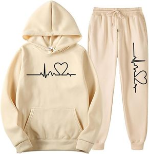 Survêtement à capuche jaune pour femme Ensemble 2 pièces Sweat à capuche imprimé et joggers Vêtements de sport décontractés Tenue de détente - Product Image 6