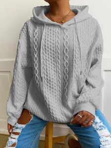 Vente en Gros Pull à Capuche pour Femmes en Tricot Surdimensionné Sweat à Col Ras du Cou Vintage avec Col à Capuche - Product Image 3