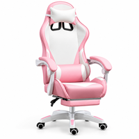 Chaise de jeu moderne rose et blanche en PVC avec repose-pieds intégré et accoudoirs reliés pour bureaux à domicile, salons, salles d'étude et salles de jeu