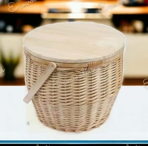 Vintage Wicker Bamboo Handmade Storage <b>Basket</b> Insulated <b>Picnic</b> <b>Basket</b> with Lid and Handle <b>Picnic</b> <b>Basket</b> Set With Wooden Handle - Product Image 3