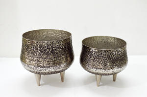 Metal en relieve textura antigua forma de cuenco negro Color antiguo niquelado florero estilo único elegante florero de boda - Product Image 5