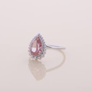Anillo de Diamante Rosa en Forma de Pera de 1.5ct Cultivado en Laboratorio, Halo de Perlas, Plata de Ley 925 Sólida - Product Image 2