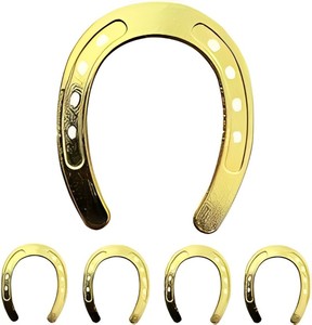 Vente en gros de chaussures de cheval en acier inoxydable de course de couleurs dorées forgées de forme ronde sur mesure - Product Image 2