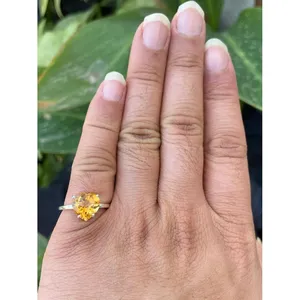 Bague en argent 925 avec citrine en forme de cœur, plaquée or 18 carats, style religieux classique, accessoire de bijouterie tendance - Product Image 5