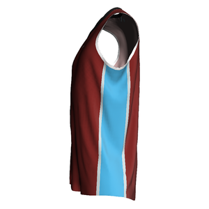 Maillot de basketball personnalisé à blocs de couleur, sans manches, col en V, anti-humidité, vêtement de sport pour adulte, impression par sublimation - Product Image 3