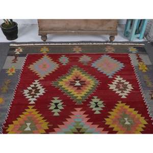 Alfombra Turca de 5.7x8.1 pies, Alfombra Grande Vintage, Alfombra de Lana con Puntos Rojos - Product Image 3