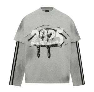 เสื้อทีเชิ้ตยาวแบบแร็กแลนสำหรับผู้ชายเสื้อแขนยาวสองชั้นทรงโอเวอร์ไซส์ผ้าฝ้ายระบายอากาศได้สำหรับ100% - Product Image 1