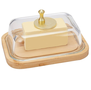 Caja de mantequilla de madera con tapa acrílica Artículos de cocina Contenedor de almacenamiento Caja Mantequilla Plato para pieza de color de madera natural - Product Image 1