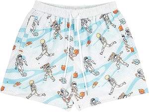 กางเกงขาสั้นออกกำลังกายสไตล์เรโทรสำหรับผู้ชาย เอวกลาง แฟชั่นลำลอง สตรีทแวร์ พร้อมลายกราฟิกตาข่ายแบบเรียบง่ายที่เป็นมิตรต่อสิ่งแวดล้อม - Product Image 5