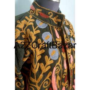 Veste Cotrise à col mandarin, longueur classique, brodée et gaufrée à la main, doublure en coton, écologique, A2ZCraftBazar - Product Image 3