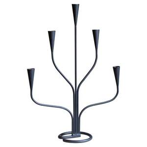 Candélabre minimaliste moderne du milieu du siècle à cinq branches, élégant, noir, pour centre de table événementiel et décoration minimaliste de cheminée - Product Image 1
