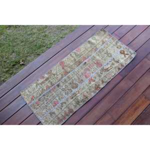 Turkish 1.3x3.2 ft Rug, Vintage Rug, <b>Brown</b> Striped <b>Wool</b> Rug - Product Image 2