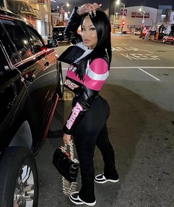 À la mode femmes recadrée Moto Racing veste peau de mouton imprimé couleur bloc Streetwear manteau Logo patchs respirant élégant décontracté - Product Image 5