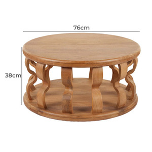 Table basse avec base en bois de teck massif avec croix en bois de teck incurvé pour intérieur et extérieur - Product Image 4