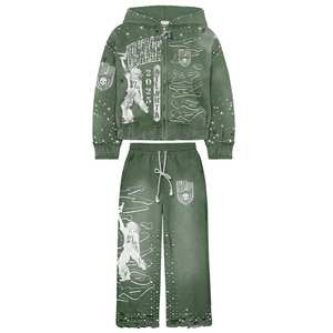 Conjunto Deportivo Y2K Rosa con Pedrería para Mujer, Sudadera con Cremallera y Estampado Hip Hop, Pantalones Deportivos Anchos, Ropa Urbana de 2 Piezas - Product Image 2
