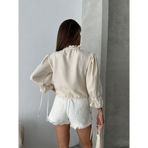 Chemisiers et Blouses pour Femmes Topshow en Gros – Blouse Bleu Pierre avec Détails en Dentelle - Product Image 1