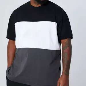 Мужская футболка с тиснением и цветным блоком, 230 г, плотный вес, 100% хлопок, с коротким рукавом, оптовая продажа