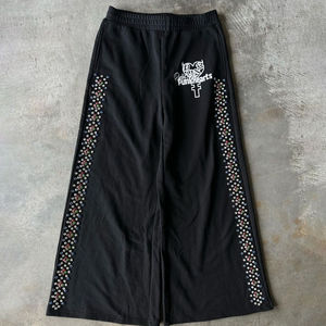 Ensemble de survêtement Y2K noir avec strass, style punk, avec sweat à capuche zippé et pantalon large à pattes évasées assorti, streetwear tendance - Product Image 3