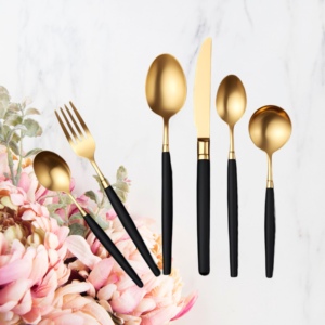 Elegant Dining Stainless Steel <b>Cutlery</b> <b>Set</b> Gold-finished Knife and Forks with Sleek Black Handles Perfect Adding for <b>Portability</b> - Product Image 3