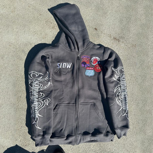 OEM personalizado de alta calidad Streetwear sudor deporte Digital impreso hombres Zip up Sudadera con capucha parches bordados para hombres sudadera - Product Image 3