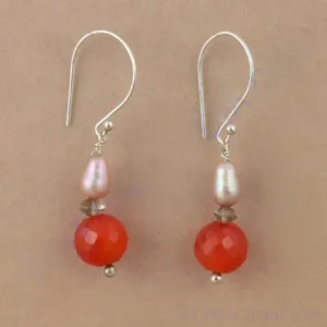 Pendientes de Plata 925 con Caída para Mujer con Cornalina Roja y Perla, Accesorio de Moda - Product Image 2