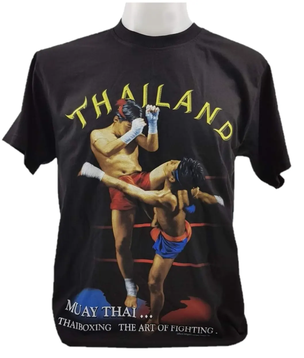 Camiseta de boxe tailandesa Muay Thai XXL 100% algodão com estampa de tela de qualidade premium com gola redonda desenho original