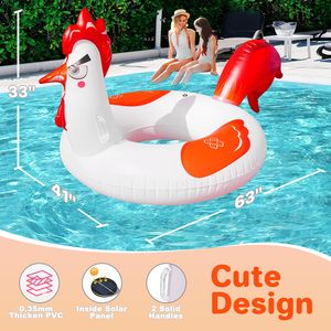Flotador Inflable de Pollo para Piscina, 63 Pulgadas, con Luces RGB Solares, Flotador Grande para Adultos, Ideal para Fiestas en la Piscina - Product Image 6