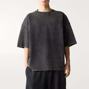 T-shirt Homme Personnalisable 100% Coton Uni Vintage Coupe Boxy Courte Style Chinois Délavé à l'Acide Oversize 300 g/m² Grammage Lourd Imprimé - Product Image 1