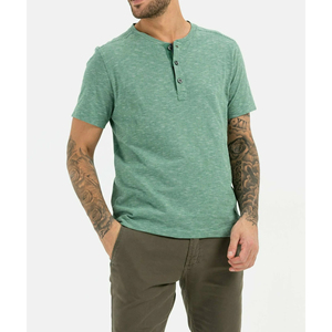 เสื้อยืดเฮนลีย์แขนสั้นลายทางสีเขียวสำหรับผู้ชาย ทรงปกติ สวมใส่สบาย ผลิตจากผ้าถัก Trackstar OEM แบรนด์ส่วนตัว TSI-G05-P0105 - Product Image 1