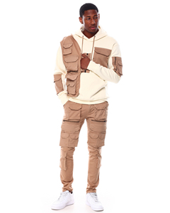 Tendencia 100% algodón mezclado Hombres Chaleco de gran tamaño Sudadera con capucha Estilo de calle con múltiples bolsillos - Product Image 4